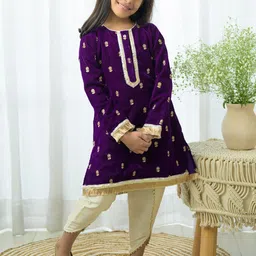 Fairies Forever Girls Floral Embroidered Gotta Patti Straight Kurta With Dhoti Pants-picture-27