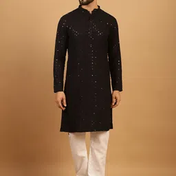 TREEMODA Men Embroidered Regular Sequinned Pure Cotton Kurta with Pyjamas-picture-30