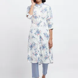 W Women Floral Printed Shirt Collar Kurta-picture-16