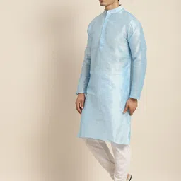 Anug by SOJANYA Men Blue Band Collar Kurta image 5