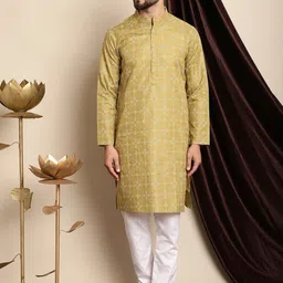 Anouk Olive Green & White Ethnic Motifs Printed Kurta With Churidar-image-42