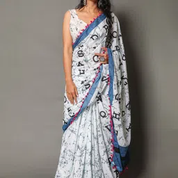 BUTA BUTI White & Blue Pure Cotton Saree-picture-16