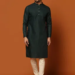 KISAH Mandarin Collar Regular Kurta with Churidar & Printed Nehru Jacket image 5
