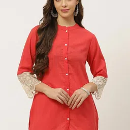 FABRIC FITOOR Coral Mandarin Collar Shirt Style Top-picture-35