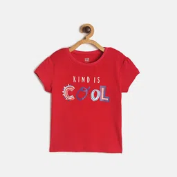 MINI KLUB Girls Red Printed Pure Cotton Regular Top image 1