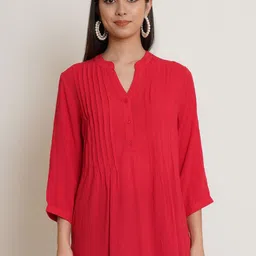 IX IMPRESSION Red Mandarin Collar Top-picture-43
