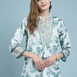 all about you White Floral Printed Mandarin Collar Cotton Top-picture-29