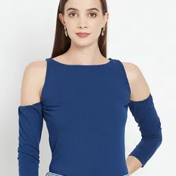 iki chic Navy Blue Solid Cold Shoulder Sleeve Top-image-18