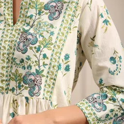 Rain & Rainbow Floral Printed Mandarin Collar Pure Cotton A-Line kurti image 2