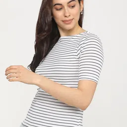 Tokyo Talkies White & Black Striped Regular Top image 4