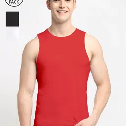 Friskers Men Red & Black Solid Cotton Apple Cut Innerwear Vests Pack Of 3-picture-14