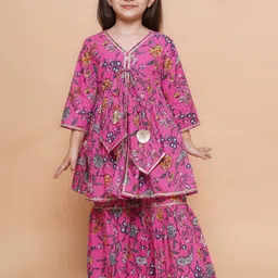 Modish Couture Girls Floral Printed Empire Pure Cotton Anarkali Kurta with Sharara-picture-30