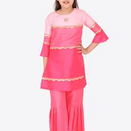 CUTECUMBER Girls Sequined Bell Sleeves Straight Kurta with Sharara-image-11