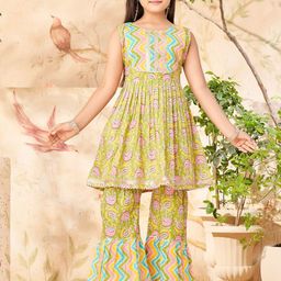 BAESD Girls Floral Printed Gotta Patti Pure Cotton Anarkali Kurta With Sharara-picture-33