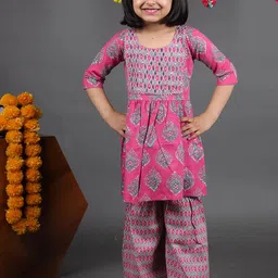Maaikid Girls Floral Printed Pure Cotton Kurta with Sharara-picture-26