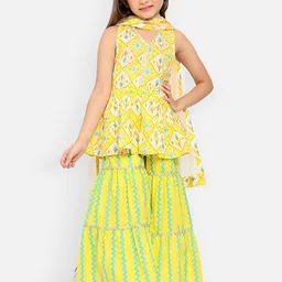Nauti Nati Girls Printed V Neck Pure Cotton Kurti With Sharara & Dupatta-picture-45