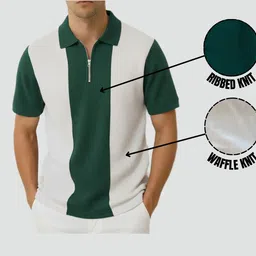 try this Men Colorblock Polo Neck Cotton Blend Green T-Shirt image 3