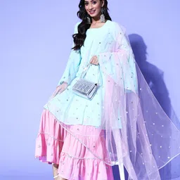 PANIT Women Woven Design Poly Georgette Bling it On Kurta Set image 1