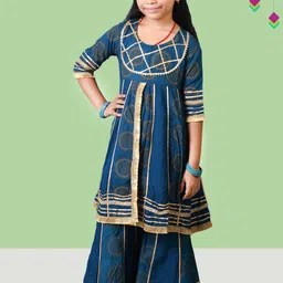 Kids On Board Girls Ethnic Motifs Printed Gotta Patti Pure Cotton Kurta With Sharara-picture-26