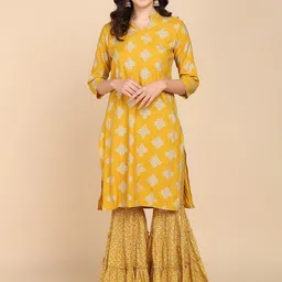 VAHSON Floral Printed Mandarin Collar Regular Pure Cotton Kurta with Sharara-picture-40