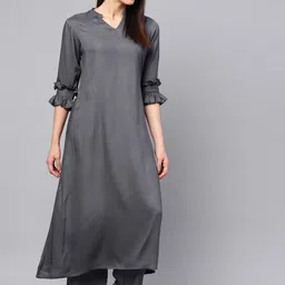 Idalia Women Grey Regular Kurta with Palazzos image 4