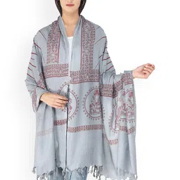 Exotic India Women Ethnic Motifs Printed Banarasi Silk Shawl-picture-32