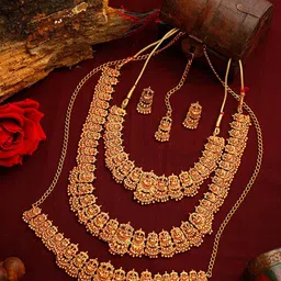 Yellow Chimes Gold Plated Temple Jewellery set With Kamarband-picture-42