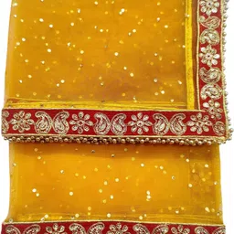 navti creations Net Embroidered Yellow Women Dupatta image 4