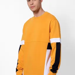 Celio Men Mustard Yellow & White Colourblocked Pullover Sweatshirt image 3