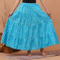 gs creation Women Printed Flared Light Blue Skirt image 1