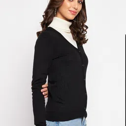 Crozo By Cantabil Women Black Ribbed Acrylic Cardigan image 3