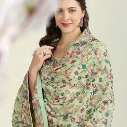 Dupatta Bazaar Green & Pink Embroidered Dupatta with Zardozi image 3