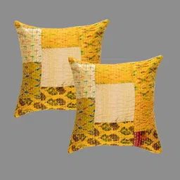HANDICRAFT PALACE Yellow & Brown Set of 5 Embroidered Square Cushion Covers image 1