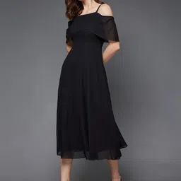 Miss Chase Off-Shoulder Cold-Shoulder Georgette Fit & Flare Midi Dress image 1