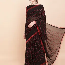 Sangria Black & Yellow Pure Georgette Sequins Embellished Saree image 5