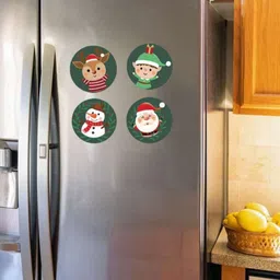 THEYAYACAFE Green & White 4 Pieces Christmas Printed Fridge Magnets-picture-21