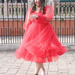 Swadeshi Shringaar Plus Size V-Neck Cuffed Sleeves Gathered Fit & Flare Dress image 1