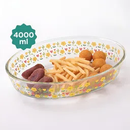 Kuber Industries Transparent Printed Oval Glass Baking Serving Tray Bakeware image 5