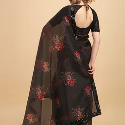 Sangria Floral Printed Sequinned Border Organza Saree image 3