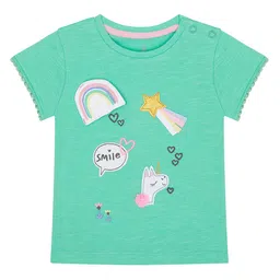 mothercare Girls Green Self Design Round Neck Pure Cotton T-shirt-picture-50