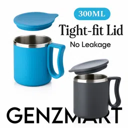 adore STYLISH 2pcs Coffee with Lid | Quality Tea Coffee Cup with Handle Stainless Steel Coffee Mug image 1