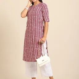 7threads KALINI Women Pack of 2 Maroon Ethnic Motifs Printed Crepe Kurta image 2