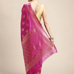 Leeza Store Pink Woven Design Zari Silk Blend Banarasi Saree image 3