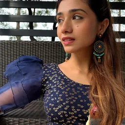 Bindigasm's Advi Foil Printed Frill Sleeves Stretchable Saree Blouse image 1