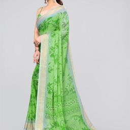 MIRCHI FASHION Green & White Floral Printed Zari Poly Chiffon Saree-picture-21