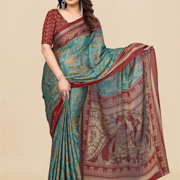 MIRCHI FASHION Turquoise Blue & Maroon Abstract Printed Saree-picture-35