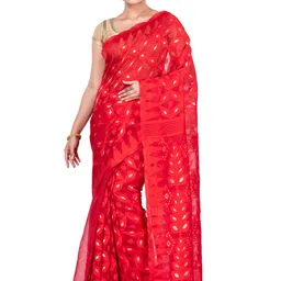 PuJoy Geometric Woven Design Zari Jamdani Saree image 1