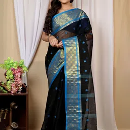 DipDiya Woven Design Zari Pure Cotton Handloom Taant Saree-image-81