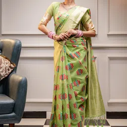 MIMOSA Floral Woven Design Zari Art Silk Banarasi Saree-picture-13