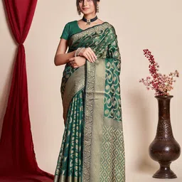 Mitera Floral Woven Design Zari Organza Banarasi Saree-image-66